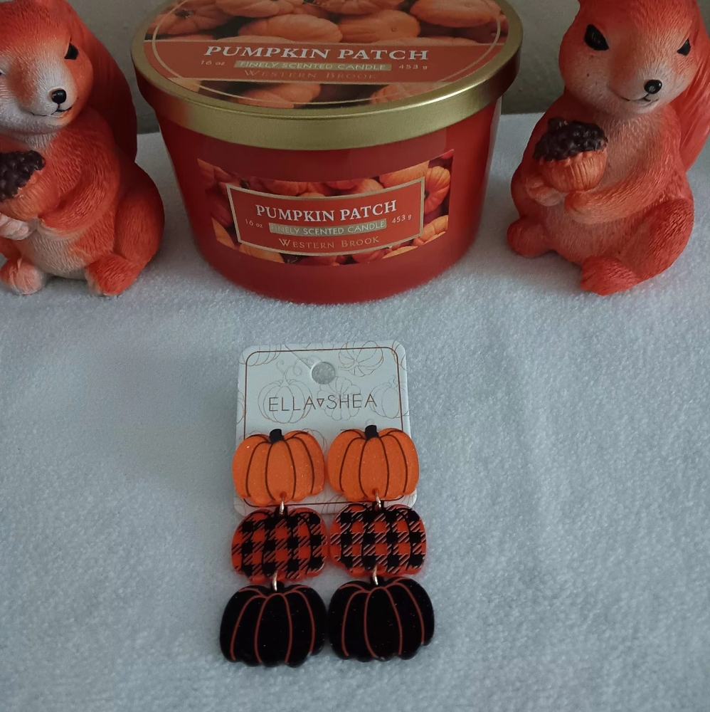 Fall Plaid Pumpkin Earrings - Picture 3 of 4